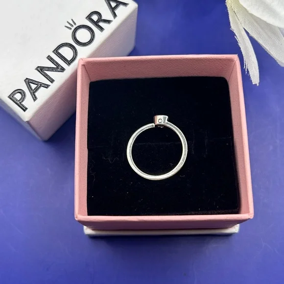 💋HP💋Pandora RETIRED S925 Tilted Heart Stackable Ring w/ Red Zirconia - Picture 5 of 8